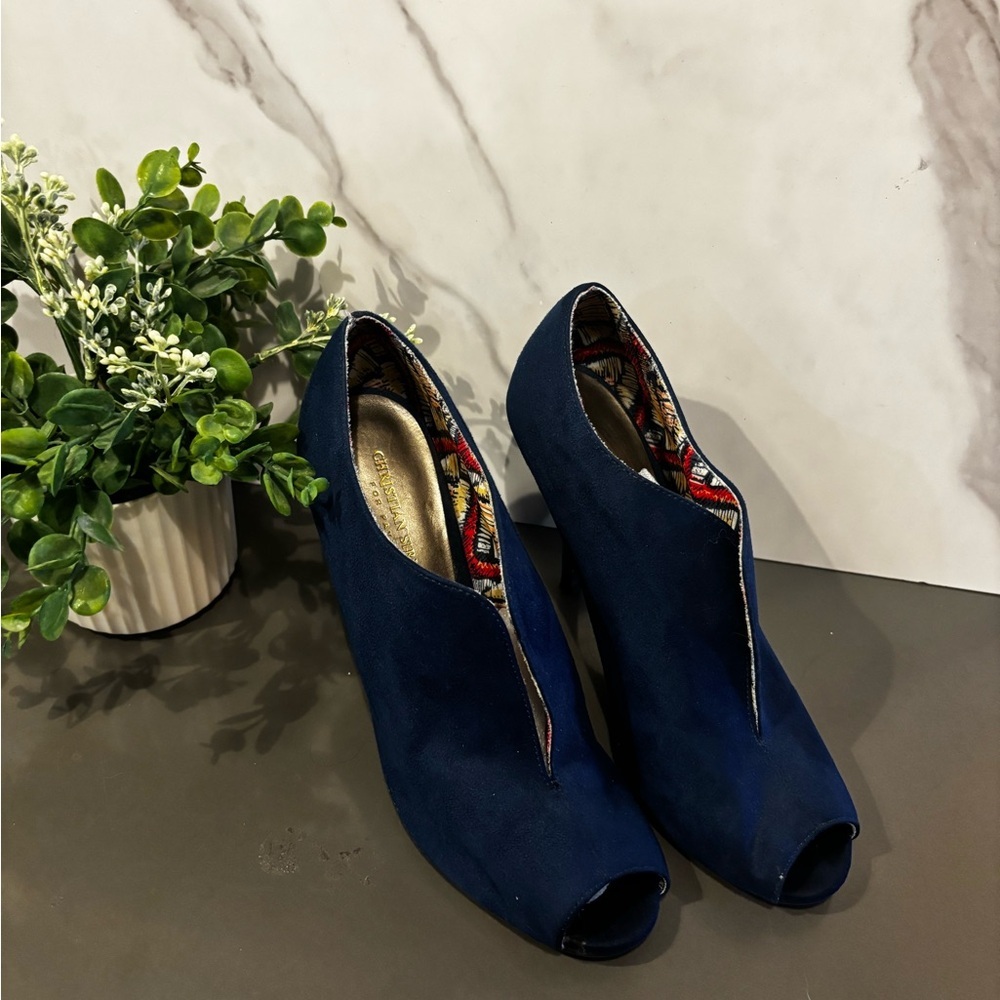 Christian Siriano Deep Blue Peep-Toe Boots